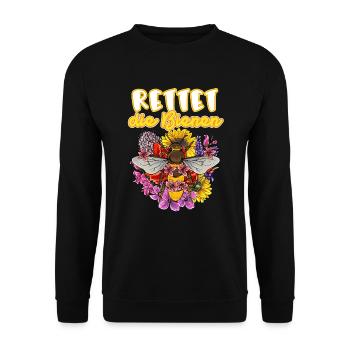 Rettet Die Biene Imker Spruch Blumen - Unisex Pullover - Schwarz - Vorne - Alina (178cm) & Michal (187cm)