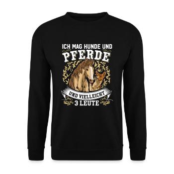 Ich Mag Hunde Und Pferde Und Vielleicht 3 Leute - Unisex Pullover - Schwarz - Vorne - Alina (178cm) & Michal (187cm)