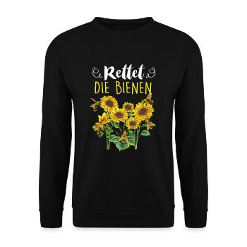 Rettet Die Biene Imker Spruch Sonnen-Blumen - Unisex Pullover - Schwarz - Vorne - Alina (178cm) & Michal (187cm)