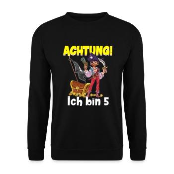 Geburtstagsshirt 5 Jahre Junge Pirat Totenkopf Pir - Unisex Pullover - Schwarz - Vorne - Alina (178cm) & Michal (187cm)