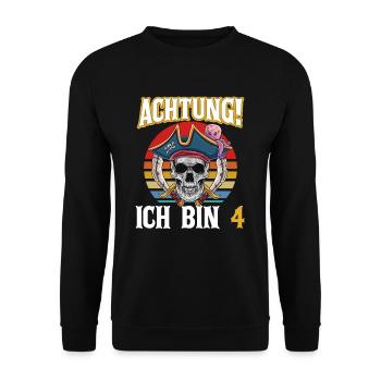 Geburtstagsshirt 4 Jahre Junge Pirat Totenkopf Pir - Unisex Pullover - Schwarz - Vorne - Alina (178cm) & Michal (187cm)