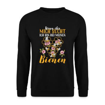 Wenn Ihr Mich Sucht Ich Bin Bei Meinen Bienen Imke - Unisex Pullover - Schwarz - Vorne - Alina (178cm) & Michal (187cm)