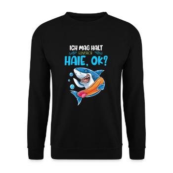 Ich Mag Halt Einfach Haie, Ok? - Unisex Pullover - Schwarz - Vorne - Alina (178cm) & Michal (187cm)