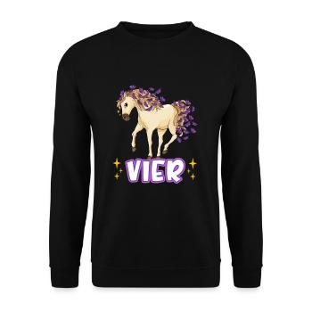 4. Geburtstag Pferde Mädchen Geburtstagsshirt 4 Ja - Unisex Pullover - Schwarz - Vorne - Alina (178cm) & Michal (187cm)
