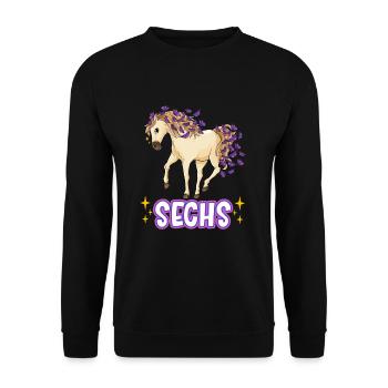 6. Geburtstag Pferde Mädchen Geburtstagsshirt 6 Ja - Unisex Pullover - Schwarz - Vorne - Alina (178cm) & Michal (187cm)