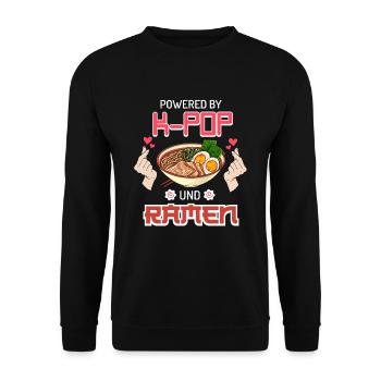 Powered by K-Pop und Ramen Nudelsuppe Musik K-Pop - Unisex Pullover - Schwarz - Vorne - Alina (178cm) & Michal (187cm)