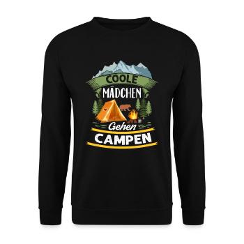 Coole Mädchen Gehen Campen Camper Zelten Camping - Unisex Pullover - Schwarz - Vorne - Alina (178cm) & Michal (187cm)