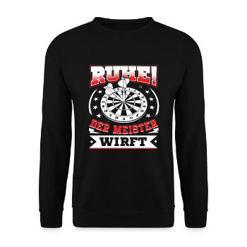 Ruhe! Der Meister Wirft! Dartscheibe Dartspieler D - Unisex Pullover - Schwarz - Vorne - Alina (178cm) & Michal (187cm)