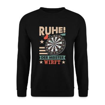 Ruhe! Der Meister Wirft! Dartscheibe Dartspieler R - Unisex Pullover - Schwarz - Vorne - Alina (178cm) & Michal (187cm)