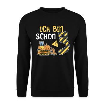 Planierraupe 3. Geburtstag Junge Bauarbeiter - Unisex Pullover - Schwarz - Vorne - Alina (178cm) & Michal (187cm)