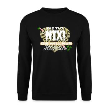 Die Tut Nix! Die Will Nur Häkeln Grün Gelb Herz - Unisex Pullover - Schwarz - Vorne - Alina (178cm) & Michal (187cm)