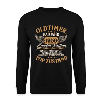 Oldtimer Baujahr 1959 Jahrgang Geburtstag Geschenk - Unisex Pullover - Schwarz - Vorne - Alina (178cm) & Michal (187cm)
