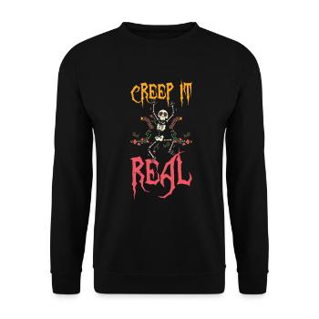 Halloween Kriechen Es echte gruselige Skelett - Unisex Pullover - Schwarz - Vorne - Alina (178cm) & Michal (187cm)