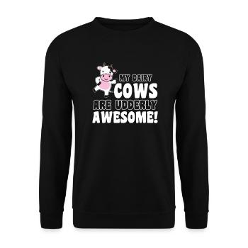 Milchkuhbauer Meine Milchkühe sind euternd - Unisex Pullover - Schwarz - Vorne - Alina (178cm) & Michal (187cm)