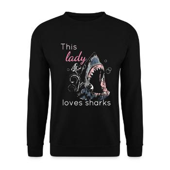 Hai-Liebhaber Diese Dame liebt Haie - Unisex Pullover - Schwarz - Vorne - Alina (178cm) & Michal (187cm)