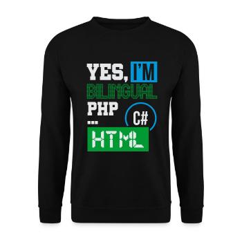 Computerprogrammierer Humor Ja, ich bin zweisprachig HTML - Unisex Pullover - Schwarz - Vorne - Alina (178cm) & Michal (187cm)
