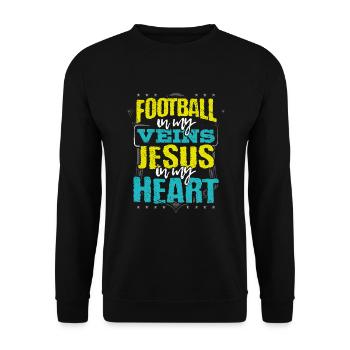 Football Lover Gift Football is in My Veins Jesus - Unisex Sweatshirt - black - Front - Alina (178cm) & Michal (187cm)