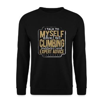 Climber Geschenk Geschenk Sprechen Sie mit mir selbst beim Klettern - Unisex Pullover - Schwarz - Vorne - Alina (178cm) & Michal (187cm)