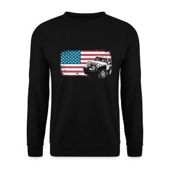 Jeep Auto Cross Country Vehicle USA America Flag Gift - Unisex Sweatshirt - black - Front - Alina (178cm) & Michal (187cm)