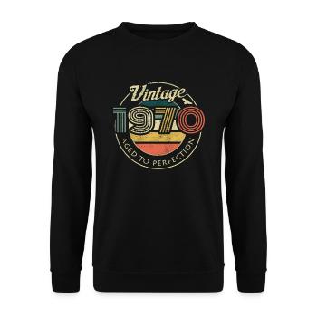 Vintage 1970 Geburtstag Retro Jahrgang 70 Geschenk - Unisex Pullover - Schwarz - Vorne - Alina (178cm) & Michal (187cm)