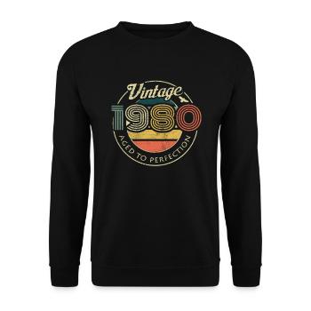 Vintage 1980 Geburtstag Retro Jahrgang 80 Geschenk - Unisex Pullover - Schwarz - Vorne - Alina (178cm) & Michal (187cm)