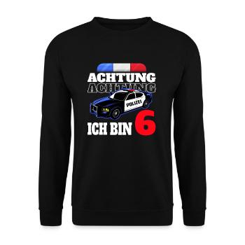 6 Geburtstag Polizei Polizeiauto Junge Geschenk - Unisex Pullover - Schwarz - Vorne - Alina (178cm) & Michal (187cm)