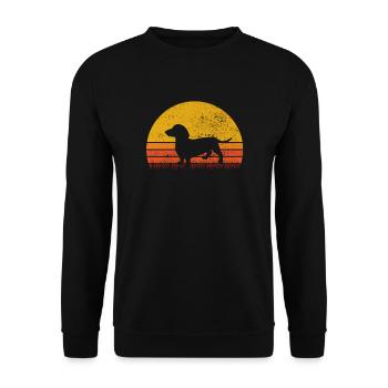 Dackel Retro Hund Hundeliebhaber Teckel Geschenk - Unisex Pullover - Schwarz - Vorne - Alina (178cm) & Michal (187cm)