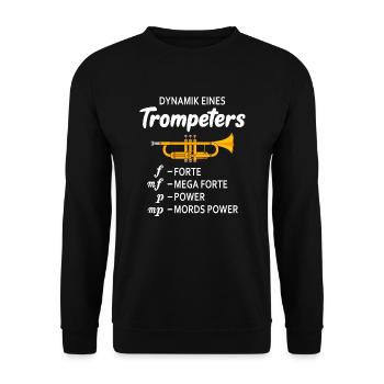 Dynamik eines Trompeters Lustiger Trompeten Spruch - Unisex Pullover - Schwarz - Vorne - Alina (178cm) & Michal (187cm)