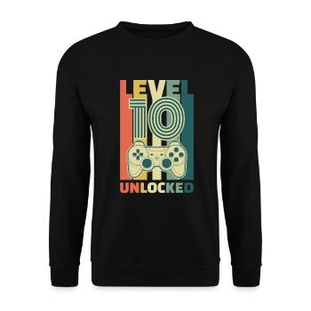 10th Birthday Level Unlocked Years Ten Gift - Unisex Sweatshirt - black - Front - Alina (178cm) & Michal (187cm)