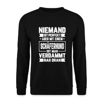 Schäferhund Hund Deutscher Hunde Geschenkidee - Unisex Pullover - Schwarz - Vorne - Alina (178cm) & Michal (187cm)