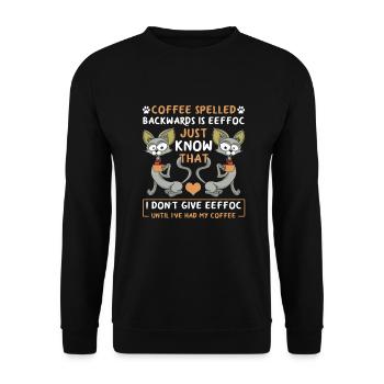 Café cadeau amoureux des chats épelé à l'envers est EEFFOC - Sweat-shirt Unisexe - noir - Devant - Alina (178cm) & Michal (187cm)