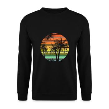 Retro Tropical Paradise Urlaub Geschenk Palme - Unisex Pullover - Schwarz - Vorne - Alina (178cm) & Michal (187cm)
