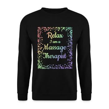 Massage Therapeut Geschenk Relax Ich bin eine Massage - Unisex Pullover - Schwarz - Vorne - Alina (178cm) & Michal (187cm)