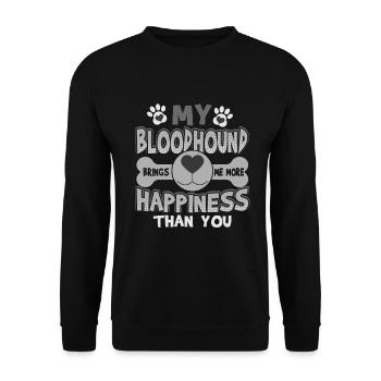 Mein Bluthund bringt mehr Glück als du - Unisex Pullover - Schwarz - Vorne - Alina (178cm) & Michal (187cm)