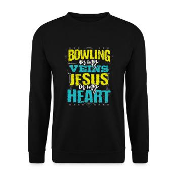 Bowler Gift Bowling est dans Mes Veines Jésus est dans Mes Veines - Sweat-shirt Unisexe - noir - Devant - Alina (178cm) & Michal (187cm)