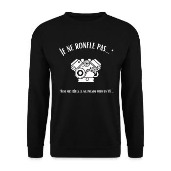 Je ne ronfle pas , dans mes rêves je suis un V8 - Sweat-shirt Unisexe - noir - Devant - Alina (178cm) & Michal (187cm)