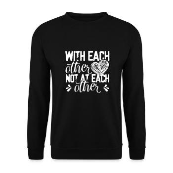Einheitsgeschenk miteinander, nicht aneinander arbeiten - Unisex Pullover - Schwarz - Vorne - Alina (178cm) & Michal (187cm)
