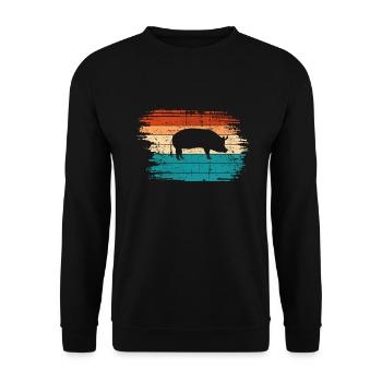 Pig Animal Retro Pet Farm Gift idea - Unisex Sweatshirt - black - Front - Alina (178cm) & Michal (187cm)