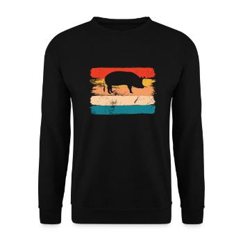Pig Animal Retro Pet Farm Gift idea - Unisex Sweatshirt - black - Front - Alina (178cm) & Michal (187cm)