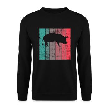 Pig Animal Retro Pet Farm Gift idea - Unisex Sweatshirt - black - Front - Alina (178cm) & Michal (187cm)