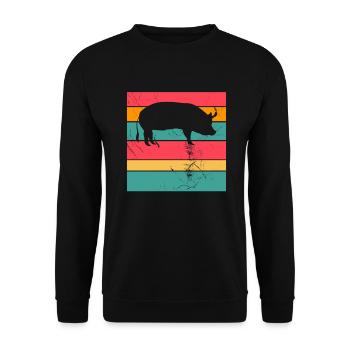 Pig Animal Retro Pet Farm Gift idea - Unisex Sweatshirt - black - Front - Alina (178cm) & Michal (187cm)