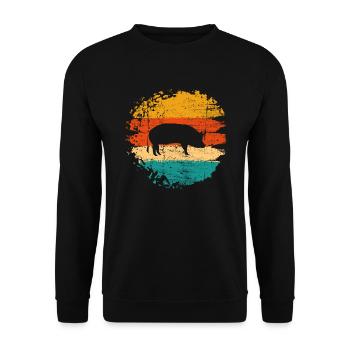 Pig Animal Retro Pet Farm Gift idea - Unisex Sweatshirt - black - Front - Alina (178cm) & Michal (187cm)