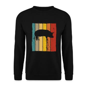 Pig Animal Retro Pet Farm Gift idea - Unisex Sweatshirt - black - Front - Alina (178cm) & Michal (187cm)