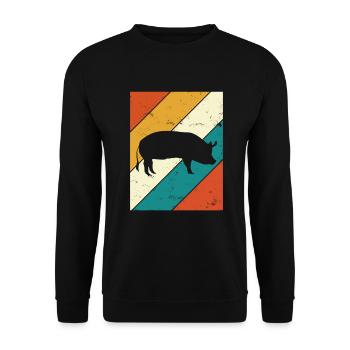 Pig Animal Retro Pet Farm Gift idea - Unisex Sweatshirt - black - Front - Alina (178cm) & Michal (187cm)