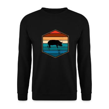 Pig Animal Retro Pet Farm Gift idea - Unisex Sweatshirt - black - Front - Alina (178cm) & Michal (187cm)