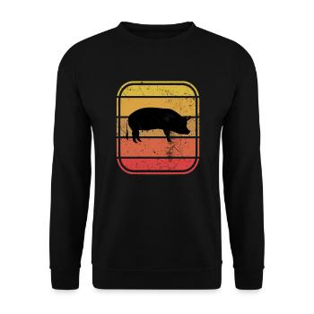 Pig Animal Retro Pet Farm Gift idea - Unisex Sweatshirt - black - Front - Alina (178cm) & Michal (187cm)