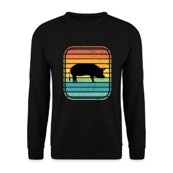 Pig Animal Retro Pet Farm Gift idea - Unisex Sweatshirt - black - Front - Alina (178cm) & Michal (187cm)