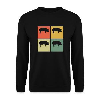 Pig Animal Retro Pet Farm Gift idea - Unisex Sweatshirt - black - Front - Alina (178cm) & Michal (187cm)