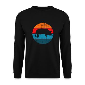 Pig Animal Retro Pet Farm Gift idea - Unisex Sweatshirt - black - Front - Alina (178cm) & Michal (187cm)