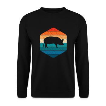 Pig Animal Retro Pet Farm Idée cadeau - Sweat-shirt Unisexe - noir - Devant - Alina (178cm) & Michal (187cm)